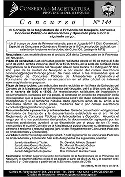 CONVOCATORIA CONCURSO CONSEJO DE LA MAGISTRATURA PROVINCIA DE NEUQUÉN